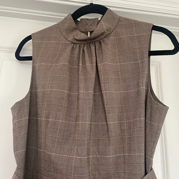 Michael Kors Plaid Belted Sleeveless Midi Dress Brown Size 12 - Picture 4 of 12